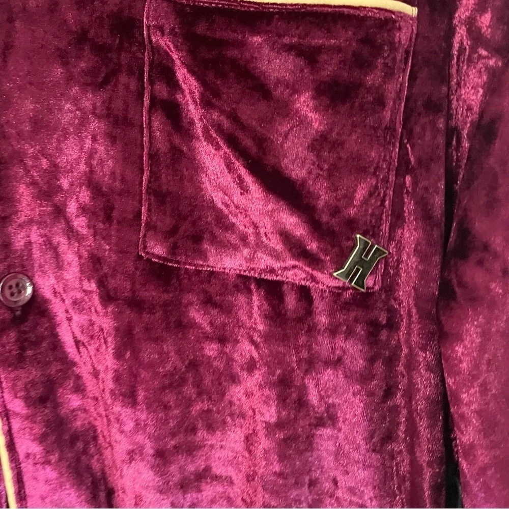 [Honor The Gift] Burgundy Crushed Velvet PJ Button Down Long Sleeve Top - Picture 3 of 7